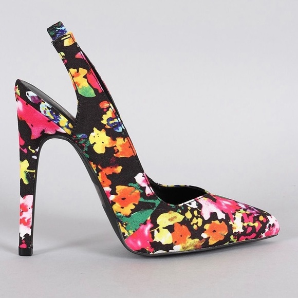 QUPID Floral Pointy Toe Slingback Pumps, NWOT - Picture 2 of 14
